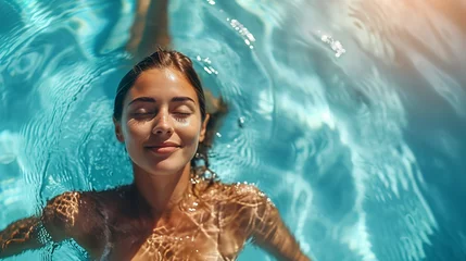 Foto op Aluminium Awesome tan beautiful young woman swimming in the pool. Ai generative © Planum