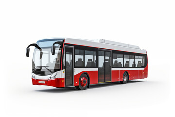 Modern red city bus on white background
