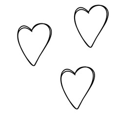 Doodle hearts, hand drawn love heart collection. Symbol of love.