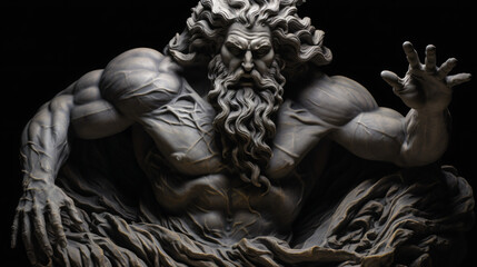 Statue of mythological god angry on a black background