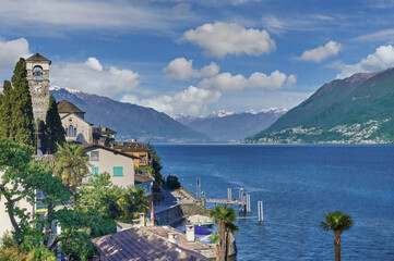 Naklejka na ściany i meble Village of Brissago at Lake Maggiore in Ticino Canton,Switzerland