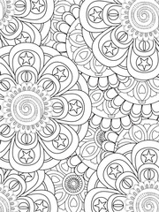 Abstract background doodle floral pattern in black and white. A page for coloring book: fascinating and relaxing job for children and adults. Zentangl