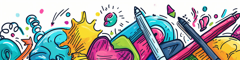 Vibrant to-do-list concept featuring a colorful explosion of doodle-style elements on a planner. Organized chaos brings creativity and excitement to the task at hand