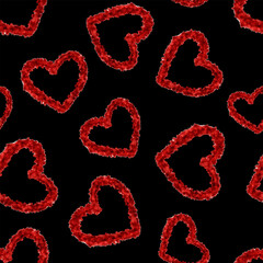 Valentines day background. Flat design endless red hearts on black, seamless pattern