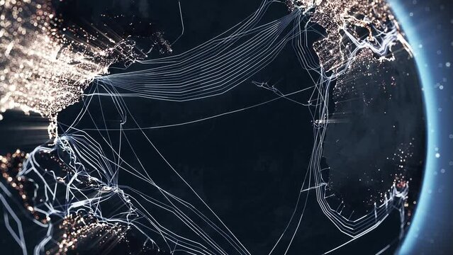 Global network connection the world abstract 3D rendering. Planet Earth, Globalized world, city lights and worldwide growth digital data network infrastructure