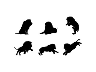 Set of Lion Silhouette in various poses isolated on white background