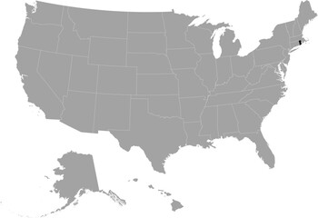 Black Map of US federal state of Rhode Island within gray map of United States of America