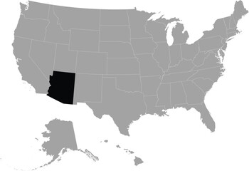 Black Map of US federal state of Arizona within gray map of United States of America