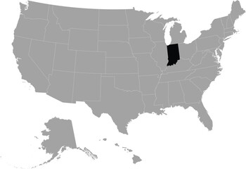 Black Map of US federal state of Indiana within gray map of United States of America