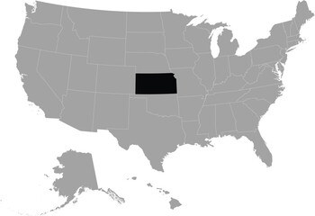 Black Map of US federal state of Kansas within gray map of United States of America