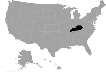 Black Map of US federal state of Kentucky within gray map of United States of America