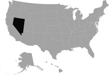 Black Map of US federal state of Nevada within gray map of United States of America