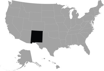 Black Map of US federal state of New Mexico within gray map of United States of America