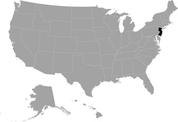 Black Map of US federal state of New Jersey within gray map of United States of America