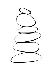 Balance stone pyramid silhouette. Pebble harmony tower in white color. Zen, meditation, relaxing or tranquility vector concept isolated on white background