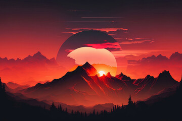 sunset in mountains