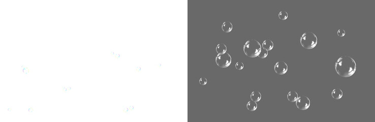 Soap bubble floating transparent background. Realistic air water soap foam bubble with rainbow...