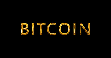 Bitcoin digital currency typographic gold animation. Cryptocurrency financial and technology background. Wealth trade and economic network motion graphic. Gold money like shining.