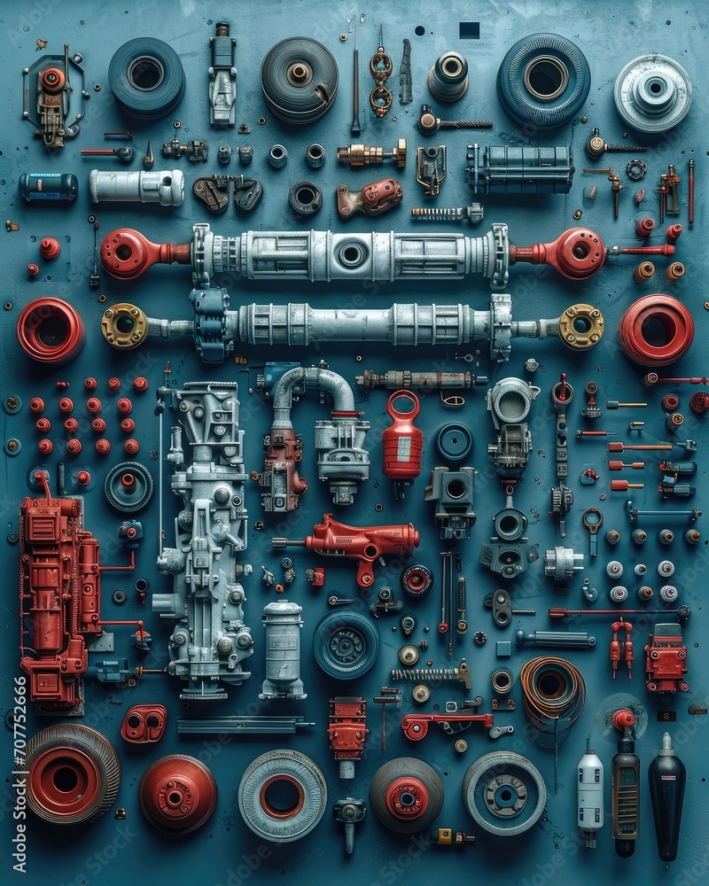 Poster car mechanic in the style of knolling. generative ai.