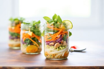 layered veggie wraps in mason jars for a grab-and-go meal