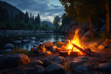 Boulders and Flames: Riverside Campfire Elegance