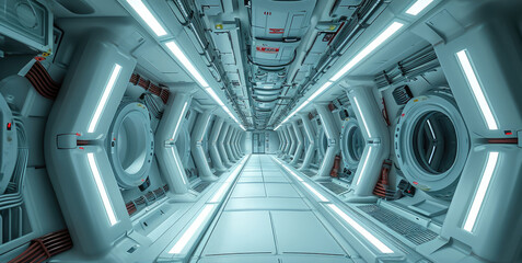A long hallway inside of a ufo. Generative AI.