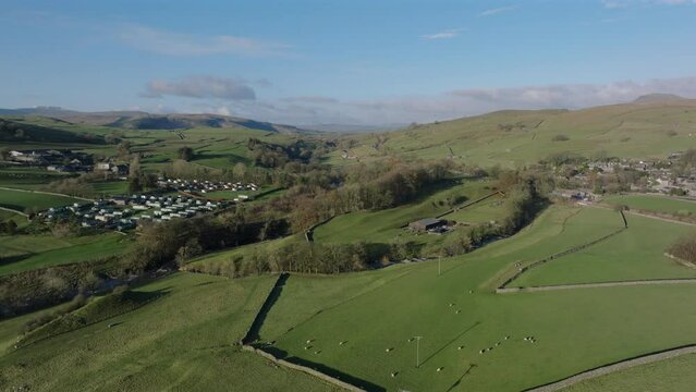 High Establishing Drone Shot of Yorkshire Dales Hills and Landscape UK