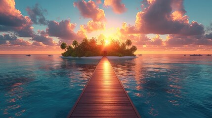 Beautiful tropical island at sunset. Generative AI. - Powered by Adobe