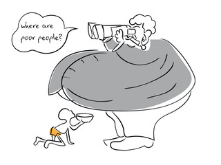 line art vector of representation of filthy rich and their indifference to poor. Unfair economical distribution art