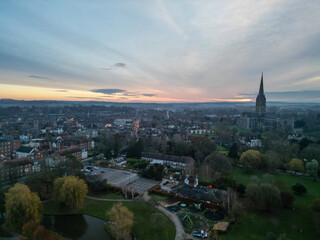 Fototapeta na wymiar Salisbury aerial drone shot Morning Cathedral shot