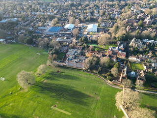 Fototapeta na wymiar Winchester College surrounding fields aerial shot