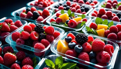 Vibrant berries and crisp veggies captured in clear packaging