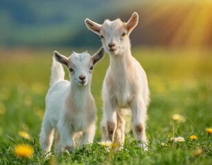 Naklejka na ściany i meble Two baby goats on the meadow
