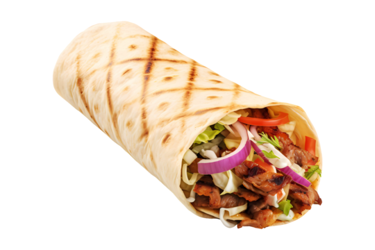 Fresh doner kebab on transparent background. Generative ai design.