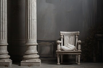 Majestic chairs against the backdrop of Roman columns.
