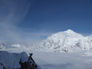 Climber on a nameless ridge in the Alaska range