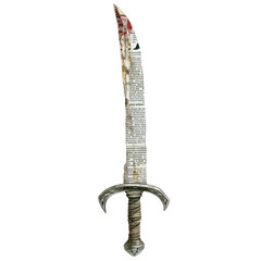 Sword made of newspaper, texture collage, isolated on white background or transparent background.