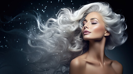 Fototapeta premium Elegant blonde woman with flowing hair and radiant smile