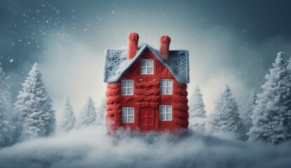 Scenic winter landscape featuring a charming house amidst a gentle snowfall.