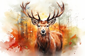 Multicolored Oil Painting of a Deer's Face with Abstract Shapes and Textures