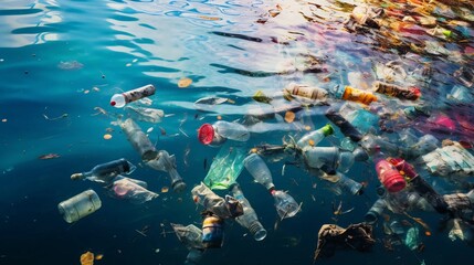 Fototapeta na wymiar Water polluted with plastic garbage