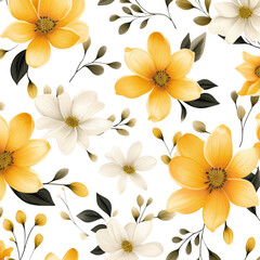 Fototapeta na wymiar Set of yellow flower pattern seamless on a transparent background