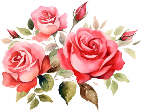 Watercolor red rose bouquet flower composition isolated clipart for design card banner textile flyer