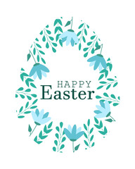 Easter card with silhouette of eggs and flowers and leaves. Vector illustration