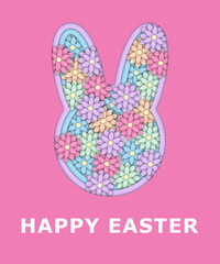 Easter card with a silhouette of a bunny and flowers. Vector illustration