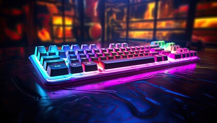 Neon computer keyboard with color backlight.