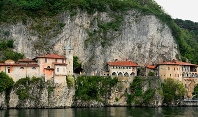 Located Tight to a Steep Cliff Slope Hermitage di Santa Caterina del Sasso, view from Lake Maggiore