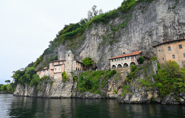 Fototapeta na wymiar Cliff Side Hermitage di Santa Caterina del Sasso, view from Lake Maggiore