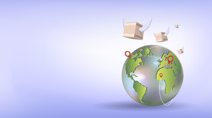 The concept of international parcel delivery, trade in goods around the world.
 3d vector illustration, place to copy, banner.
