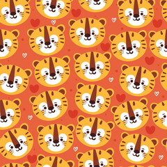 Obraz na płótnie Canvas seamless pattern cartoon tiger. cute animal wallpaper illustration for gift wrap paper